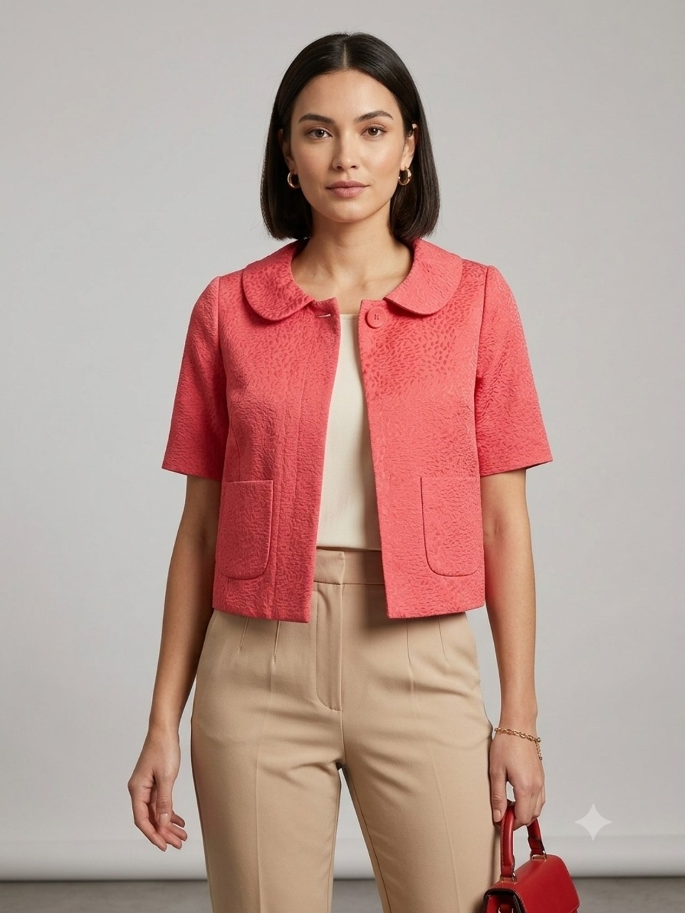 Women's Coral Short-Sleeve Textured Jacket